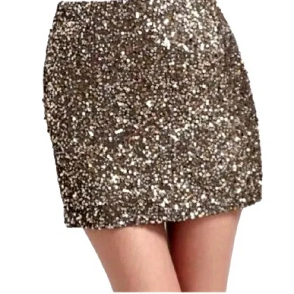 NWT Vince Sequin Mini Skirt Size 12 Antique Gold & Silver Sparkle A-Line Glamour - Picture 1 of 10